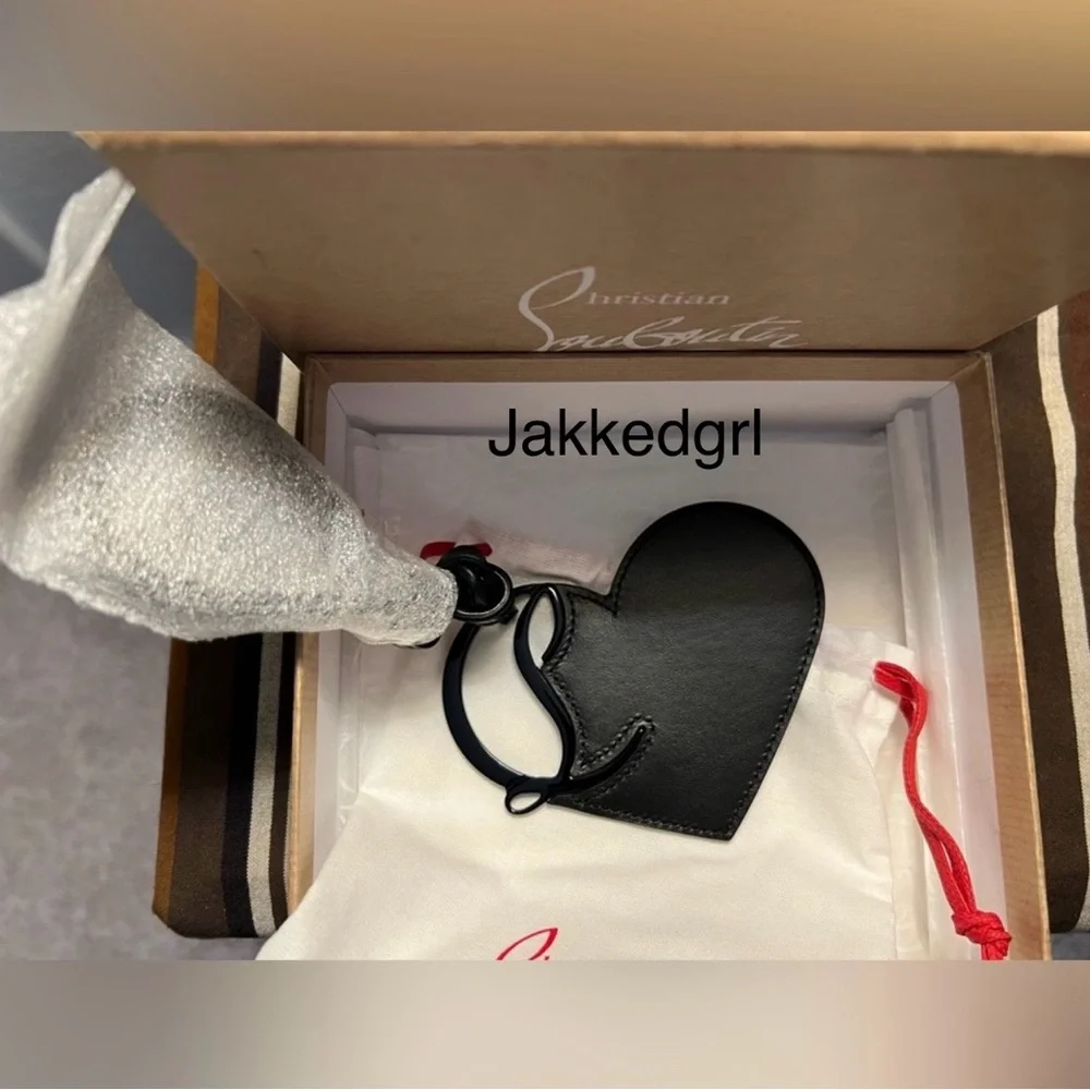 Christian Louboutin Black Leather Heart Bag Charm Full Inclusion